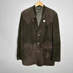 Country Life Lekra Men's Vintage Green + Brown Suede Blazer Jacket Size 50